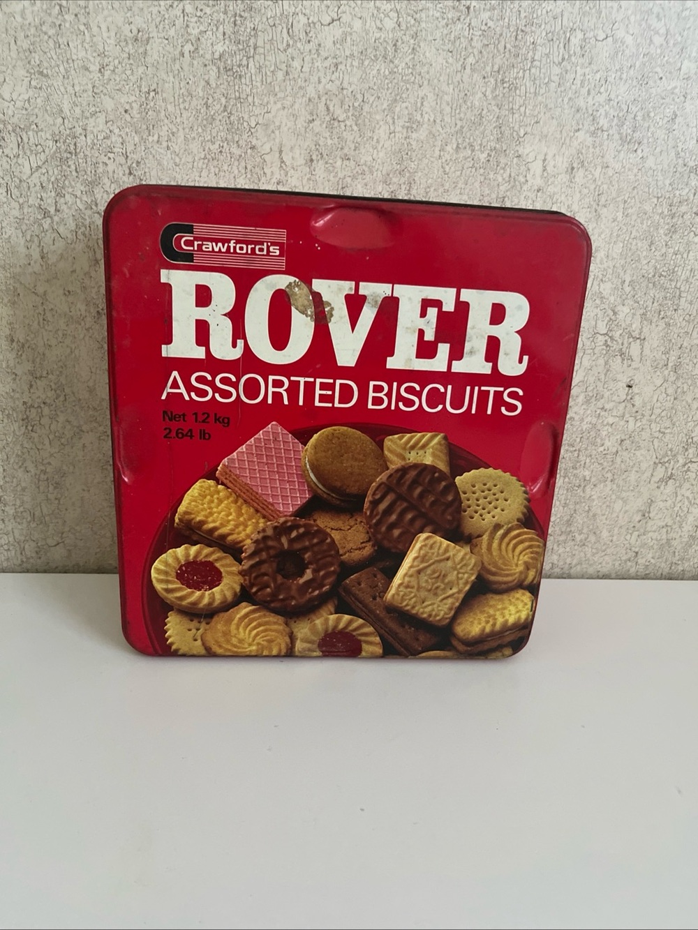 Vintage Crawfords Rover Assorted Biscuits Collectible Tin 9”x8.5” Empty